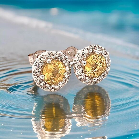 Natural Sapphire Diamond Stud Earrings 14k W Gold 2.84 TCW Certified 215620 - Picture 7 of 10